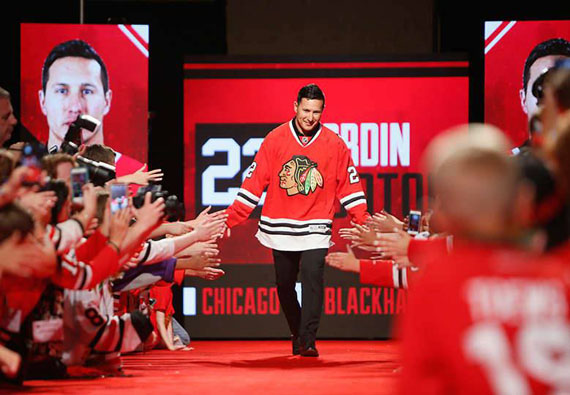 Fans greet the Chicago Blackhawks’ newest forward, Jordin Tootoo, as he dons his new jersey at the team’s annual convention this past weekend in the Windy City. The 33-year-old from Rankin Inlet signed a one-year contract with the Blackhawks earlier this month valued at $750,000. The Blackhawks' pre-season starts Sept. 28. (PHOTO COURTESY OF CHICAGO BLACKHAWKS)