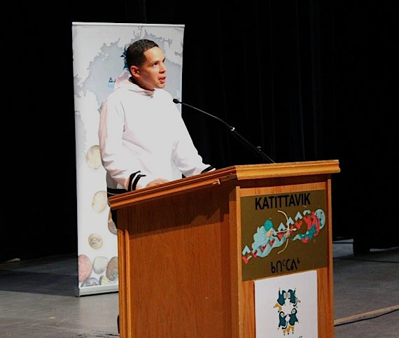 Inuit Tapiriit Kanatami President Natan Obed presents the organization's national Inuit suicide prevention plan July 27 in Kuujjuaq. (PHOTO COURTESY OF MAKIVIK CORP.)