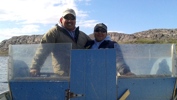 Lucy Kublu-Qattalik and her husband, George Qattalik, on their boat this past Aug. 21. (PHOTO COURTESY LUCY KUBLU-QATTALIK)
