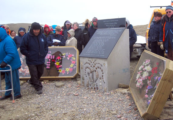 Family members, friends and Resolute Bay residents remember First Air flight 6560 Aug. 20, 2012 at a memorial set up at the crash site. (PHOTO COURTESY OF N. KHERAJ)