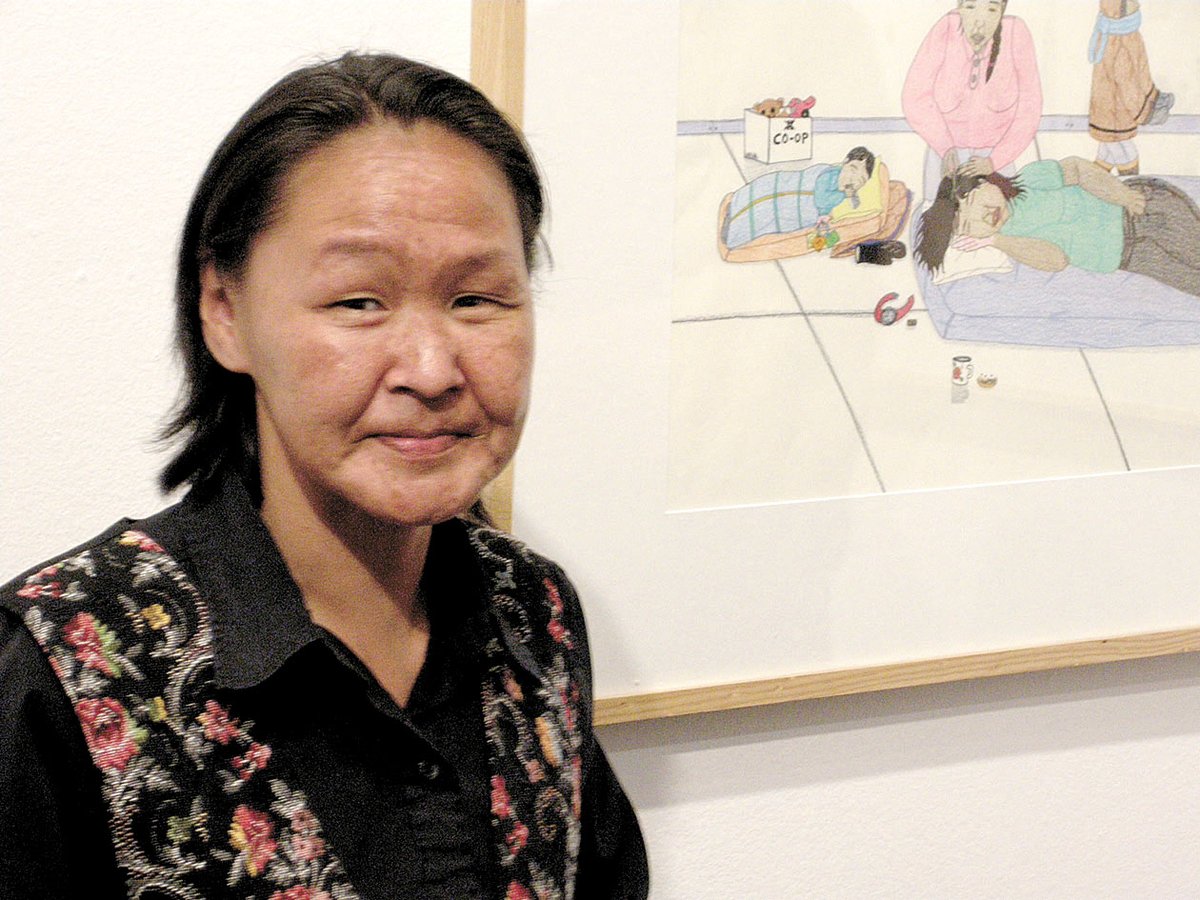 Rest in peace: The late acclaimed artist Annie Pootoogook at a 2009 show of her work in New York City, photographed by Justin Nobel for Nunatsiaq News. The Ottawa Police is asking for anyone with information regarding the movements of Annie Pootoogook in the days leading up to the discovery of her body earlier this month to contact the Major Crime Section. On Sept. 19, at about 8:50 a.m. a body was discovered in the water close to Bordeleau Park in Lowertown, an Ottawa Police Service news release said Sept. 23. The body has been identified as Pootoogook, who was 46 years old. Anyone who has information about her leading up to Sept. 19 can contact the Major Crime Unit at 613-236-1222, ext. 5493. You can also make an anonymous tip by calling Crime Stoppers toll-free at 1-800-222-8477 (TIPS), or by downloading the Ottawa Police app. (PHOTO BY JUSTIN NOBEL)