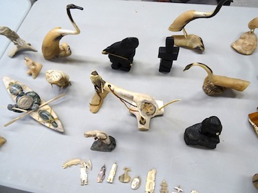 A variety of arts and crafts, including these carvings, were on display for sale at the Aug. 31 cultural show. (PHOTO BY JANE GEORGE)