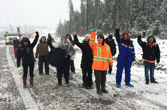 A victory for Labrador Inuit: After a 12-hour meeting between Newfoundland and Labrador government officials and Indigenous leaders Oct. 25, protesters have ended their occupation of the Muskrat Falls dam site where Labrador Inuit are pictured here Oct. 24. That’s after the province agreed to supply those groups with engineering reports to explain plans for the flooding of the Muskrat Falls reservoir. Indigenous groups, including the Nunatsiavut government, will now have a chance to review those reports before initial flooding begins to be sure the Crown corporation  overseeing the hydroelectric project —Nalcor Energy—has proper methylmercury mitigation measures in place. You can read more about the agreement at TheIndependent.ca.  (PHOTO BY JUSTIN BRAKE/ THE INDEPENDENT)
