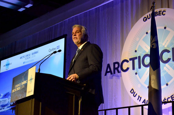 Quebec Premier Phillipe Couilliard opens the Arctic Circle Quebec Forum Dec. 12 in Quebec City, declaring that
