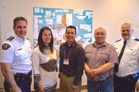 Suicide prevention partners at Atausiuqatigiingniq Inuusirmi, the stakeholder summit for suicide prevention in Iqaluit, May 6. Left to right: Mike Jeffrey, commanding officer of RCMP's 