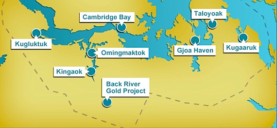 Sabina’s plans for Back River include a chain of open pit and underground mines located about 400 kilometres south of Cambridge Bay. (FILE IMAGE)
