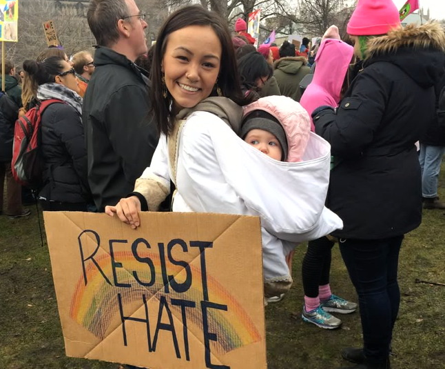 Toronto-based actor and one of the stars of the hit APTN series Mohawk Girls, Maika Harper, takes to the streets with daughter Eden in the Toronto Women's March Jan. 21. When asked why she participated, she sent a note to Nunatsiaq News saying, 