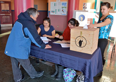 Kuujjuamiut cast ballots in a 2014 election for Makvik's vice-president of resource development and its treasurer. Nunavik Inuit are back to the polls today, Jan. 19, to vote for treasurer. (FILE PHOTO)