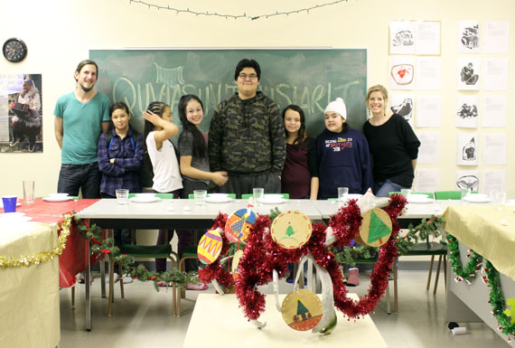 These Puvirnituq youth put the finishing touches on the table at their Jan. 7 Thank You dinner the group hosted for all the important adults in their life. The Pivallianiq-lead Puvirnituup Ikajurtingit organized the event as a way to thank those who have played an important support role in their lives—people that included parents, police officers, teachers, janitors and sports coaches. The youth cooked a three course meal, coordinated games and presented the adults with a certificate of recognition, with funding from the co-op and the local group Tukisivallirutitsanut Parnaitiit. (PHOTO COURTESY OF PIVALLIANIQ/KMHB)