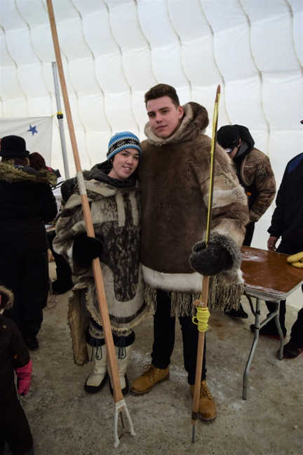 Lily Kilabuk and Olaf Christensen are among Nunavut Sivuniksavut students who take turns hosting an Inuit display in an inflatable iglu at Ottawa's annual Winterlude festival. Winterlude wraps up this coming Family Day long weekend, Feb. 18 to Feb. 20. (PHOTO BY COURTNEY EDGAR)