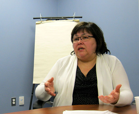 Kathy Okpik, Nunavut's deputy minister of education, at a technical briefing March 10 describes the proposed changes to Nunavut’s Education Act contained in Bill 37, which Nunavut MLAs have now referred to their standing committee on legislation. (PHOTO BY PETER VARGA)