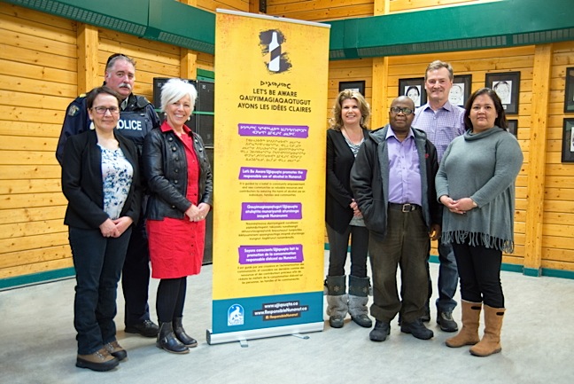 Nunavut Finance Minister Keith Peterson, second from right, in Cambridge Bay March 22 for the launch of the Government of Nunavut