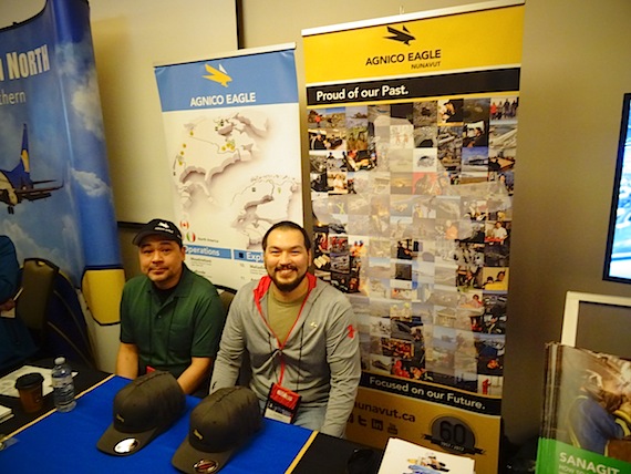 Agnico Eagle Mining Ltd. employees Travis Rusk and Devon Killulark, who both work at the Meadowbank gold mine near Baker Lake, say working at the mine has opened new job possibilities for them. (PHOTO BY JANE GEORGE)