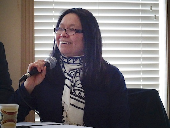 Iqaluit Mayor Madeleine Redfern speaks April 26 to breakfast gathering organized by the Iqaluit Chamber of Commerce. (PHOTO BY JANE GEORGE)