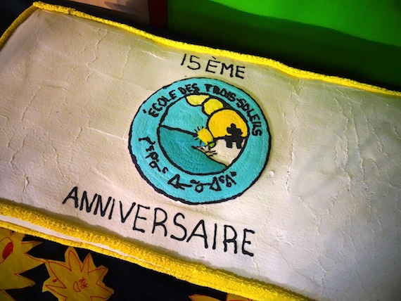 A birthday cake big enough to feed the roughly 140 people at the Ecole des Trois-Soleils who came out April 27 for the Iqaluit school's anniversary party, which included a buffet supper of pizza, salad and country foods. (PHOTO BY JANE GEORGE)

