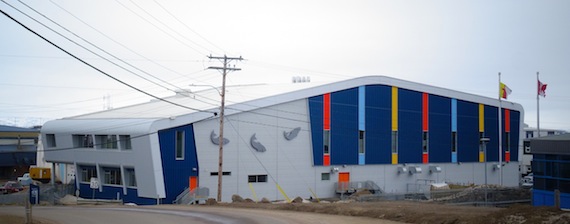 The outside of the Iqaluit Aquatic Centre features fish on the outside—the 