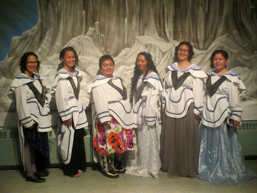 These six Pond Inlet women graduated May 12 from an Early Childhood Education training program offered in their community by Arctic College: From left to right: Dina Arreak, Ruth Akpaleapik, Fiona Aglak, Leah Kippomee, Samantha Koonoo and Charlotte Maktar. Each woman received a two-year diploma and some will be seeking jobs at the Pirurvik pre-school in Pond Inlet. (PHOTO COURTESY OF TESSA LOCHHEAD)