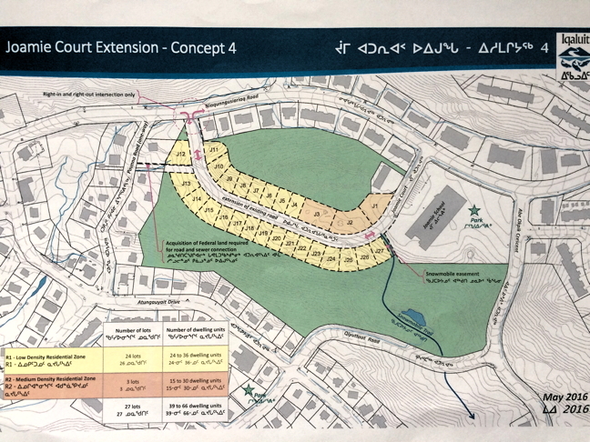 A map of one of the concept designs put forward for the Joamie Court subdivision. Joamie Elementary School is the large gray rectangle to the right of the proposed lots. (FILE PHOTO)