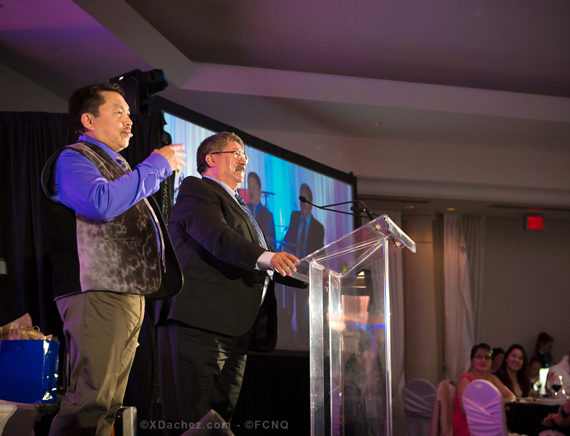 FCNQ president Aliva Tulugak, in black, addresses the 400 guests to a May 19 gala to celebrate the co-op's 50th anniversary. (PHOTO COURTESY OF FCNQ)