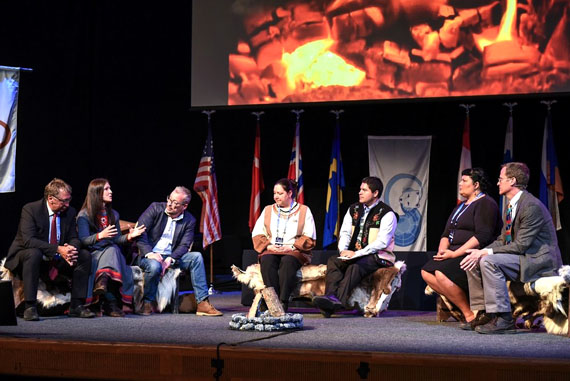 Indigenous representatives and others at a panel discussion held last week during the Arctic Council ministerial gathering in Fairbanks, Alaska. (PHOTO COURTESY OF THE ARCTIC COUNCIL)