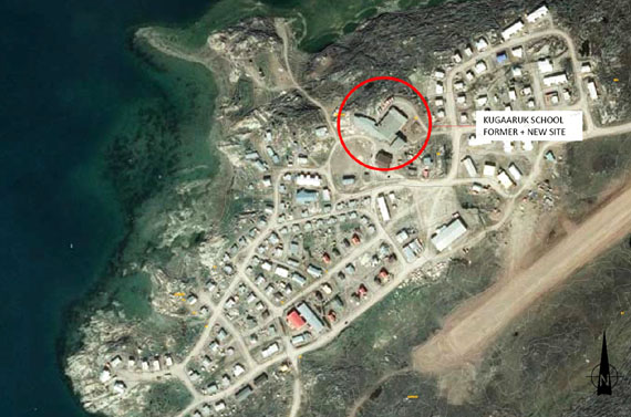 This aerial shot shows the location of Kugaaruk's school.
