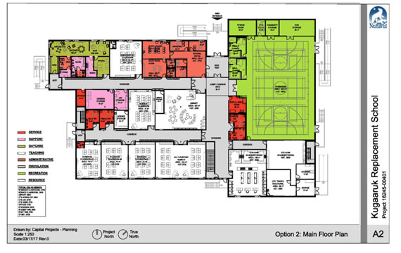 A suggested floor plan for the main level of a new school for Kugaaruk. The school is being constructed by Kudlik Construction Inc., with completion projected for 2019. (COURTESY OF THE CGS DEPARTMENT)