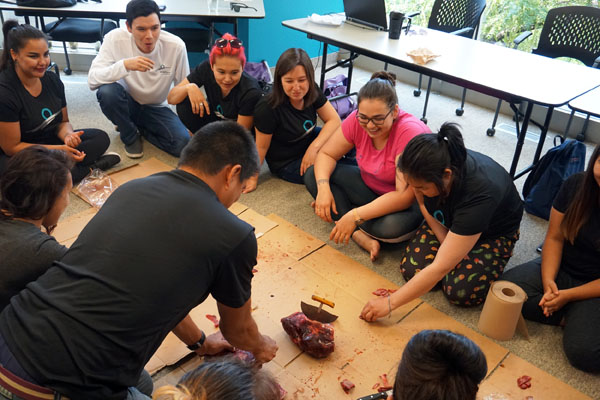 NS students enjoy a country food feast as part of orientation at the new college-level program. The program is hosted at Avataq Cultural Institute’s downtown Montreal offices. (PHOTO COURTESY OF KSB)