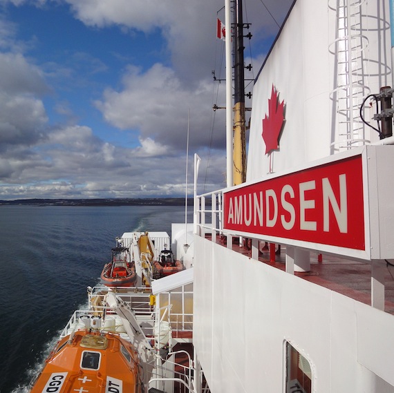 A change in mission saw the CCG icebreaker Amundsen, due Sept. 5 in the Nunavik community of Akulivik to conduct the Inuit health survey there, head instead to Frobisher Bay to help in the search for two missing Iqaluit boaters. The Amundsen, equipped with a helicopter and other smaller boats, was, at about 6 a.m. Sept. 5,  approaching southern Baffin Island and Frobisher Bay. (FILE PHOTO)