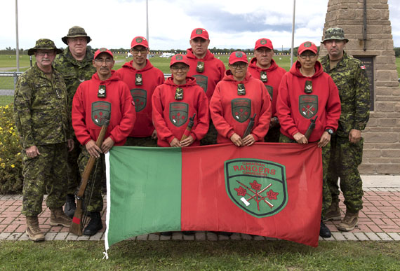 Eight Canadian Rangers from the Northwest Territories and Nunavut are among more than 500 shooters and support staff at the Canadian Armed Forces Small Arms Concentration 2017 held at the Connaught Ranges in Ottawa, Ont. from Sept. 4 to 17. CAFSAC is an international marksmanship event organized by the Canadian Army. Lee Enfield Rifle proficiency is a fundamental skill for Canadian Rangers just as service rifle expertise is important for all Canadian Armed Forces members. Front Row: Capt. Steve Watton, Team Captain (Yellowknife); Sgt. Allan Pogotak (Uluhaktok); Ranger Eena Kooneeluisie (Qikiqtarjuaq); Cpl. Samantha Dick (Aklavik); Master Cpl. Ella Archie (Aklavik). Back Row: Cpl. Karl Lemieux, Team Quartermaster (Yellowknife); Sgt. Frank Green (Paulatuk); Master Cpl. Dexter Lafferty (Fort Resolution); Sgt. Jay Mosesie (Qikiqtarjuaq); Sgt. Guy Anctil, Team Coach (Yellowknife). Missing from photo is Joey Pogotak (Uluhaktok). (PHOTO BY CPL. JAX KENNEDY, CANADIAN FORCES)