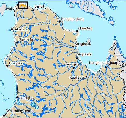 This map shows the location of Iluiliq park, an area that spans a part of the Hudson Strait between he communities of Ivujivik and Salluit. (IMAGE COURTESY OF MFFP QUEBEC)