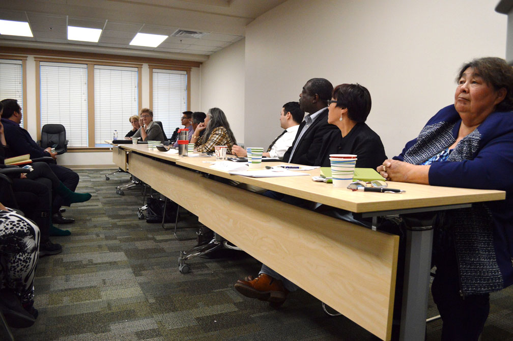 Candidates contesting Iqaluit's four constituencies field questions from Nunavut Arctic College students in a forum organized by the Nunavut Student Association. Iqaluit-Tasiluk’s incumbent, Nunavut Health Minister George Hickes, had to attend a meeting of territorial and provincial health ministers in Edmonton, while the Iqaluit-Sinaa incumbent, Paul Okalik did not attend either, along with two other candidates in that riding, Cindy Rennie and Adamee Itorcheak. Two other incumbents, Monica Ell-Kanayuk and Pat Angnakak, did appear at the event. (PHOTO BY STEVE DUCHARME)