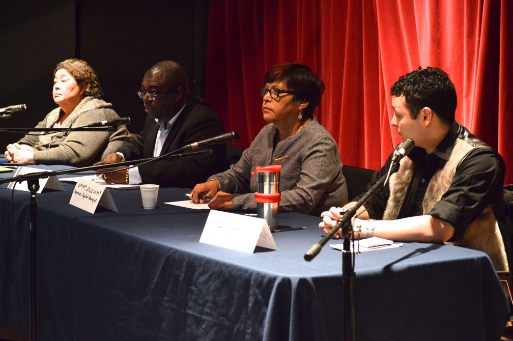 The four candidates contesting Iqaluit-Manirajak in the Oct. 30 election: Monica Ell-Kanayuk, Jude Lewis, Okalik Eegeesiak and Adam Arreak Lightstone. (PHOTO BY STEVE DUCHARME) 