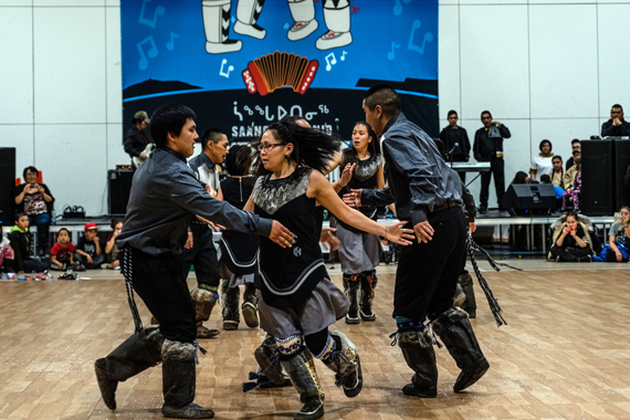 Inukjuak dancers Sivunitsavut entertain a crowd last week at the Nunavik community's annual Saangautiniq dance competition, organized by the Northern Village of Inukjuak. Sivunitsavut's dancers—Conilucy Kutchaka, Bonnie Ningiut, Eric Kasudlak, Lucy Mina, Andrew Naluktuk, Jacksusie Echalook, Sarah Samisack and Debbie Kavik—wowed judges and took home a $10,000 prize from the event. See more photos on our Facebook page. (PHOTO BY YVES CHOQUETTE)