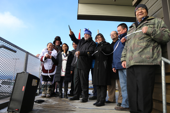 Quebec Premier Philippe Couillard cuts the ribbon outside the Tursujuq park interpretation centre in Umiujaq Oct. 27. (PHOTO COURTESY OF KRG)