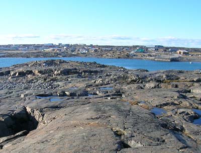 Whale Cove, shown along the Hudson Bay coast in red, is in its 15th week of a boil water alert prompted by levels of coliform found in the Kivalliq community's drinking water.