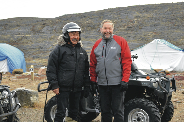 Jack Anawak with then-NDP Leader Thomas Mulcair during Mulcair's visit to Iqaluit prior to the 2015 federal election, when Anawak was the NDP's candidate for Nunavut. (FILE PHOTO)