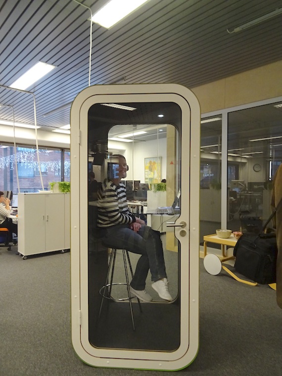 A Lapin Kansa journalist who wants privacy in the newsroom to conduct an interview can go into this pod. (PHOTO BY JANE GEORGE)