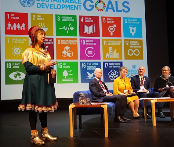 Pirita Nakkalajärvi, a former journalist, now turned consultant, who was recently named Finland's Saami of the year by Finland's City Saami Association, chairs a Nov. 15 panel on economic development in the Arctic. (PHOTO BY JANE GEORGE)