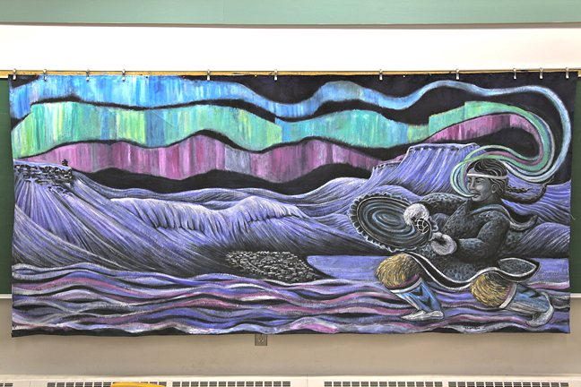 A mural that students in Arctic Bay created to honour their community and Canada's 150th birthday. (PHOTOS BY CLARE KINES)