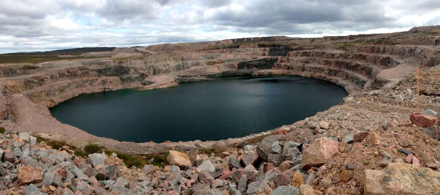 The open pit at the abandoned Jericho diamond mine in western Nunavut, where Tahera Diamond Corp. once extracted diamond-bearing kimberlite. The Nunavut Impact Review Board estimates that after diverting some water flows, the pit will be completely filled with water in 11 to 15 years and eventually, resemble a lake. (NIRB IMAGE)
