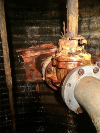 A corroding pipe is seen inside the bowels of the Williamson Lake Pump House. (GOVERNMENT OF NUNAVUT PHOTO)