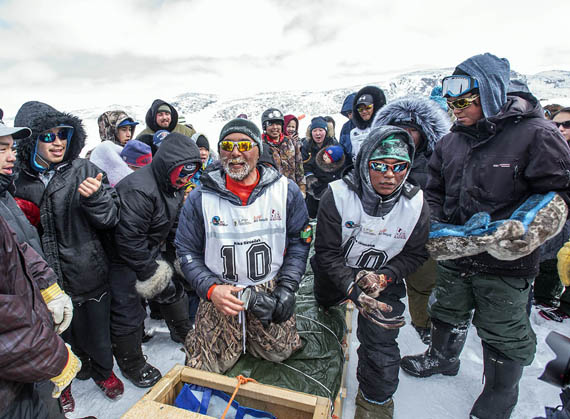 Ivakkak mushers Aisa Surusilak and Aiplie Qumaluk celebrate their first-place victory at the race’s finish line in Ivujivik last April 15. This year’s race will start in Tasiujaq and end in Kangiqsujuaq. (PHOTO BY P. DUNNIGAN)