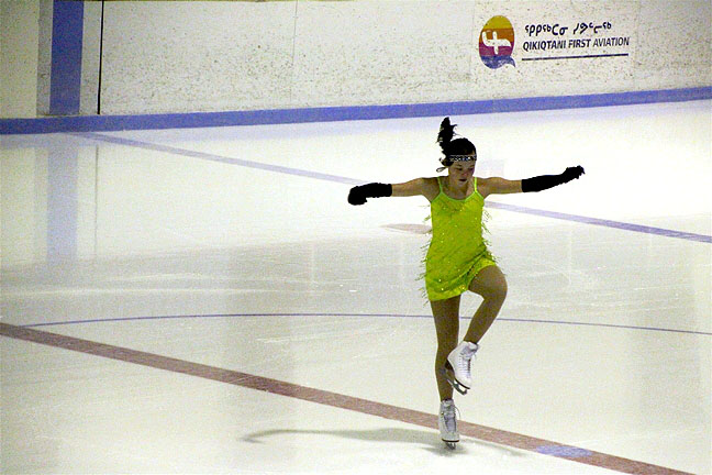 Penelope Armstrong, a member of the Iqaluit Skating Club, performs a solo routine at the Arnaitok Arena in Iqaluit Dec. 10. Armstrong, who in March will head to Fort Smith, Northwest Territories for the Arctic Winter Games skating competition, was one of several members of the club who performed during a free event held as part of Canada 150 Skating Day, hosted by Skate Canada.
