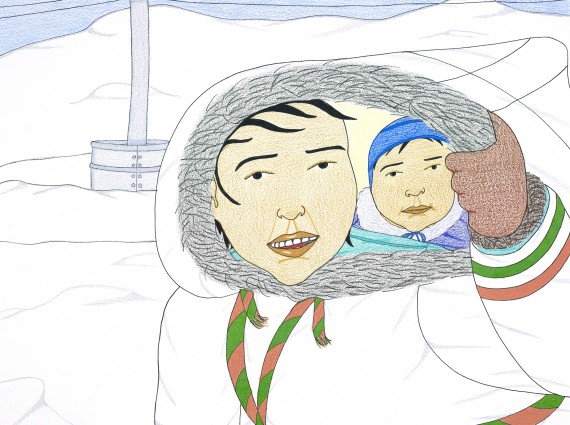 Annie Pootoogook's Composition (Mother and Child), 2006, is one of her many drawings found in the new book Cutting Ice. (IMAGE COURTESY GOOSE LANE EDITIONS)