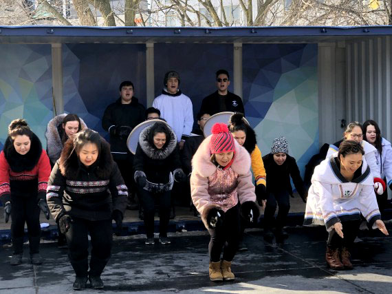 Nunavut Sivuniksavut students entertain and educate the crowds at Winterlude in Ottawa's Confederation Park on Feb. 19, with tableaux, a fashion show, a language lesson, games, songs and dances. (PHOTO BY PATRICIA LIGHTFOOT)