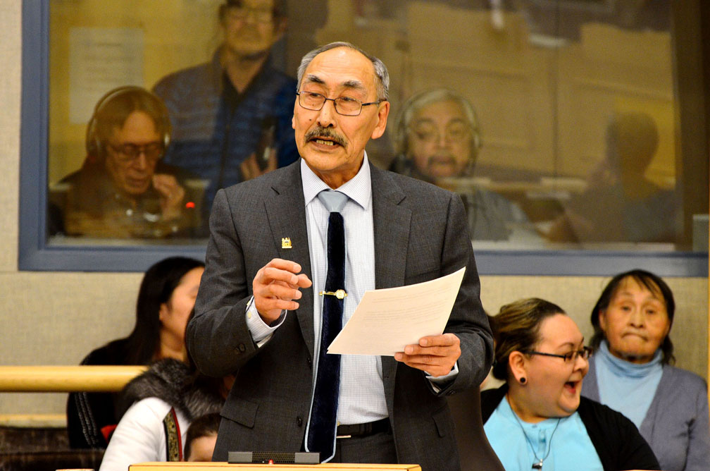 Premier Paul Quassa speaks March 6 on the first day of the Nunavut legislature's winter sitting. (PHOTO BY STEVE DUCHARME)