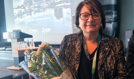 Canadian Inuit leader Mary Simon was named as this year’s High North Hero by the Nord University Business School in Bodo, Norway, on Wednesday, April 19. The award, given each year by the school’s High North Center for Business and Governance, comes with a prize of 50,000 Norwegian krone (C$8,120). It’s awarded during the annual High North Dialogue conference in Bodo, underway on Wednesday and Thursday this week. According to the High North News, Simon received the award for her decades of advocacy to improve the living conditions and welfare of the Indigenous people of the Arctic. (PHOTO COURTESY CHRISTINE KARIJORD/HIGH NORTH NEWS)

