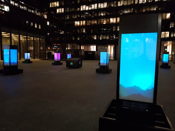 When the Northern Lights shine south: TD Bank and Dorset Fine Arts teamed up to launch this installation of light boxes in downtown Toronto. Each box illustrates the light and movement of the aurora, and include a description of an artist from Cape Dorset and what the lights mean to them. “The best thing is when you can see artwork in the lights, the shapes and the animals,” said master lithography printmaker Niveaksie Quvianaqtuliaq. “It was kind of weird when my artists friend Tim Pitsialuk passed away. There was a long line of lights that turned into a walrus. Tim always liked to draw walruses.” The outdoor exhibit runs until May 30 at 55 King Street West in Toronto. (PHOTO BY SARAH ROGERS)