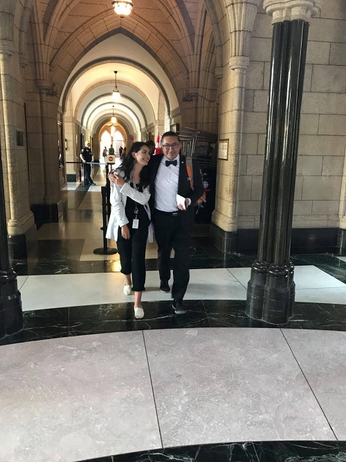 Romeo Saganash leaves Parliament on May 30 with his daughter Maitee Saganash after MPs voted to approve Bill C-262. (PHOTO COURTESY M. SAGANASH/TWITTER)