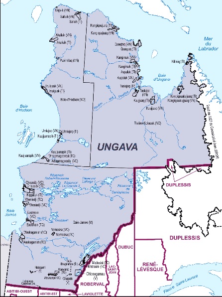 Under a new proposed model for proportional representation in Quebec, Nunavik's riding of Ungava and neighbouring Abitibi-Est would be merged as one. Ungava MNA Jean Boucher said that move will leave Nunavik with less of a voice in provincial politics. (IMAGE COURTESY OF ELECTIONS QUEBEC)